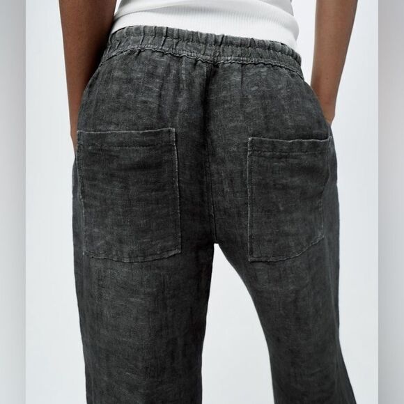 ZARA ZW COLLECTION LINEN BLEND JOGGER PANTS - Picture 9 of 12
